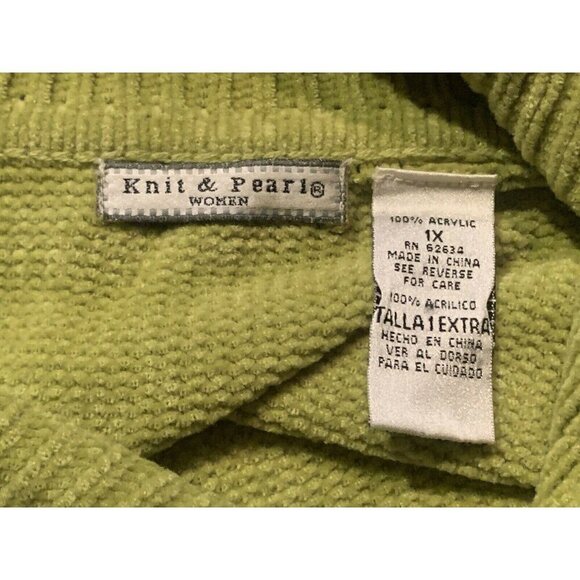 Knit & Pearl Women Cable Knit Sweater Size 1X Green Angel Flap Style Collar - Picture 11 of 12